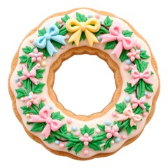 Pastel Wreath Icing Cookie with Decorative Bows Glossy Finish