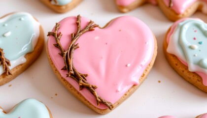 Heartshaped Cookie Wrapped Thorn Vines with Pastel Frosting