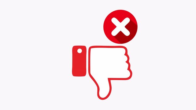 Red thumbs down icon with red x mark. Suitable for indicating dislike, rejection, negative feedback, failure in designs, presentations, and concepts.