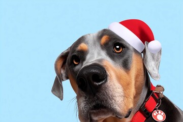 Dog wearing Santa hat close-up