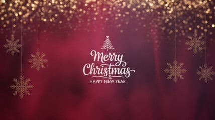 Elegant merry christmas and happy new year greeting with snowflakes and bokeh