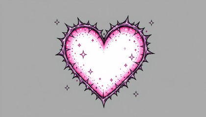 Sparkly Thorn Heart Doodle with Kawaii Star Accents Pastel