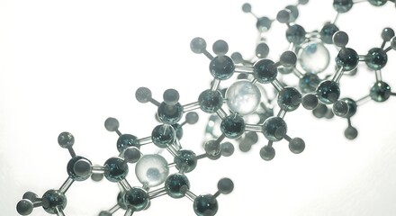 Molecular structure with interconnected spheres and rods, representing scientific research, medical advancement, and technological innovation on a bright background.