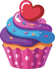 colorful cupcake with heart topping vector, soft shadows