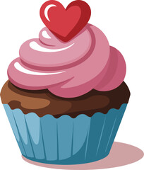 colorful cupcake with heart topping vector, soft shadows