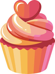 colorful cupcake with heart topping vector, soft shadows