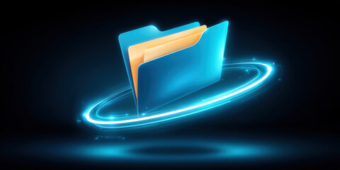 Data security glowing folder icon with digital ring protecting file storage