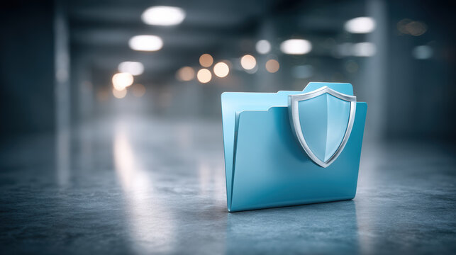 Secure data folder with shield icon symbolizing data security and protected documents