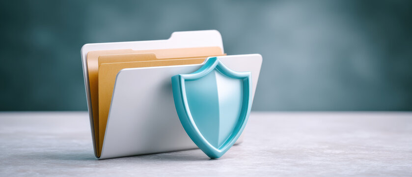 Secure file folder with shield symbol protecting data security and privacy
