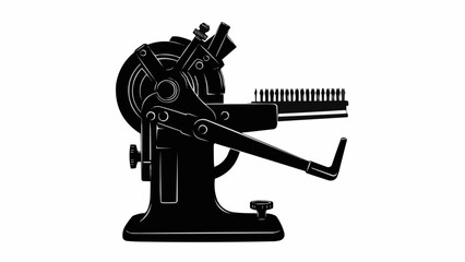 Vintage Industrial Machine Silhouette on White Background.