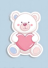 pastel teddy holding heart sticker icon sweet white