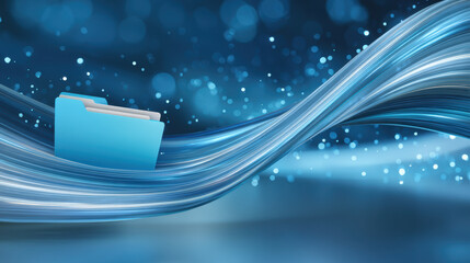 Blue folder with flowing lines data security concept protecting digital file