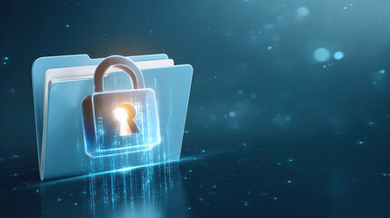 Secure data folder with glowing padlock illustrating data security in digital environment