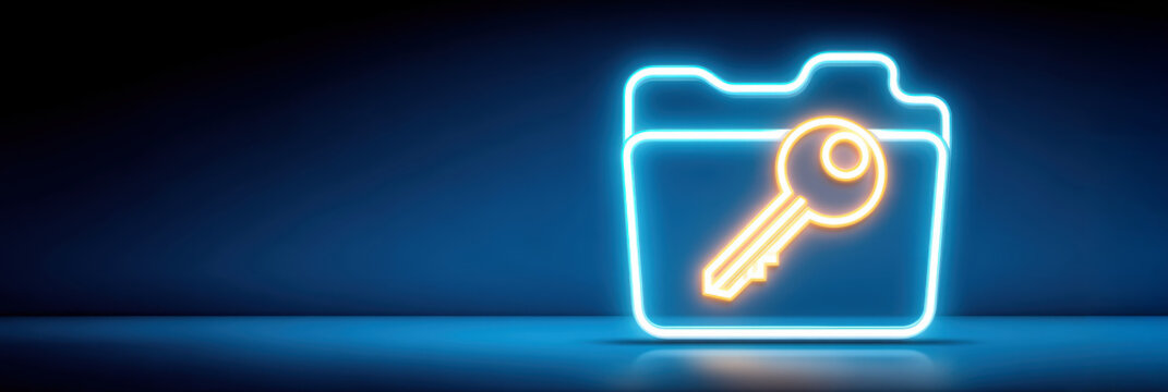 Neon folder key data security glowing icon cyber protection - Powered by Adobe
