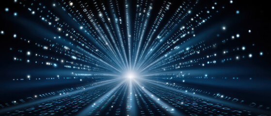 Data security burst of light with streaming binary code and digital matrix perspective