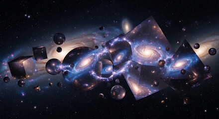 Abstract cosmic illustration of the multiverse theory with parallel bubble universes and galaxies.
