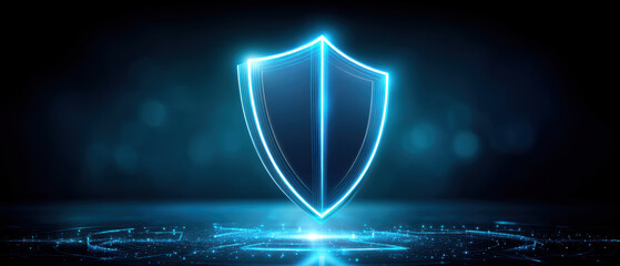 Data security shield glowing neon holographic protection concept