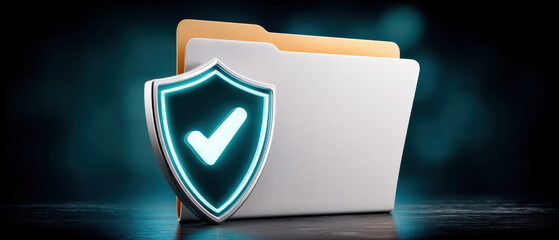 Secure folder and shield with checkmark symbol highlighting data security and file protection