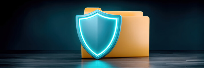 Neon shield protecting folder data security and privacy in modern digital environment