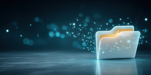 Secure folder glowing with data particles and digital security aura