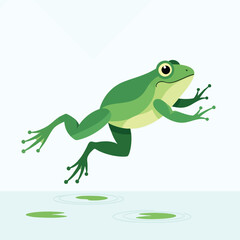 Fototapeta premium Green Frog Jumping on Water Lilies