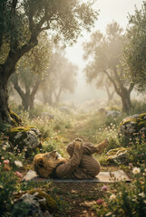 ion doing yoga surrounded by beautiful nature