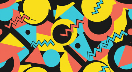 Colorful Geometric Shapes Abstract Retro Design with Circles, Triangles and Zigzags