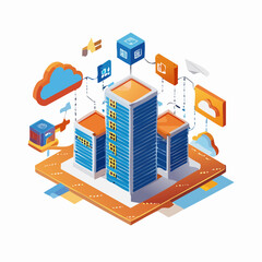 Isometric Smart City Technology Infrastructure Concept.
