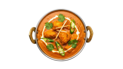Butter Chicken Curry in Karahi Bowl, Overhead View