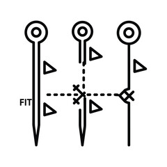 Precision Fit and Alignment Icon with Three Pins and Measurement Indicators
