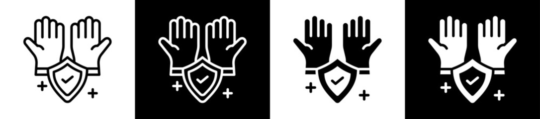 Safety Gloves Icon Set In Black And White Filled Style Collection