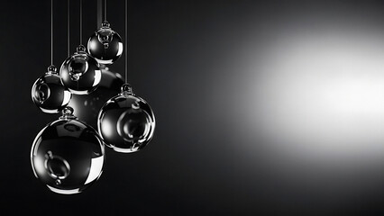 Elegant glass ornaments cascade against a dark backdrop, ideal for adding a touch of modern sophistication to your design or holiday project.