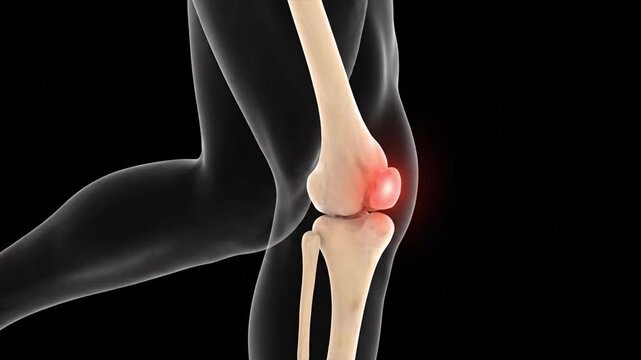 A 3D animation of IT Band Syndrome, showing friction and inflammation at the knee.
