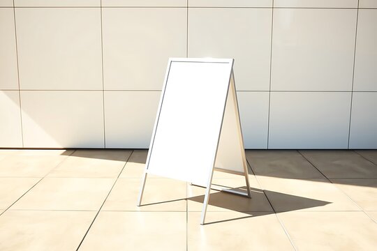 Blank white metallic outdoor advertising stand mockup with a clean metal frame, perfect for showcasing marketing designs, posters, promotions, and signage presentations in professional commercial.