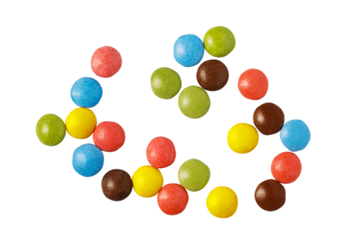 Colorful chocolate candies scattered with transparent background