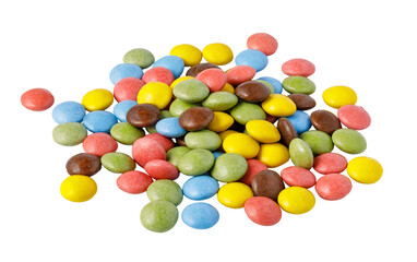 Colorful chocolate candies pile on transparent background