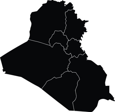 Black silhouette of iraq map with defined borders and geographic details vector illustration
