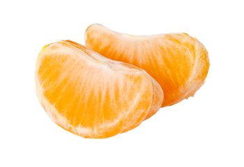 Two fresh orange citrus fruit segments, rich in vitamin c