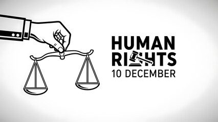 Hand holding scales of justice with human rights text and december 10th date