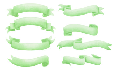 Set Soft Green Watercolor Ribbon Banner Vector Illustration.eps
