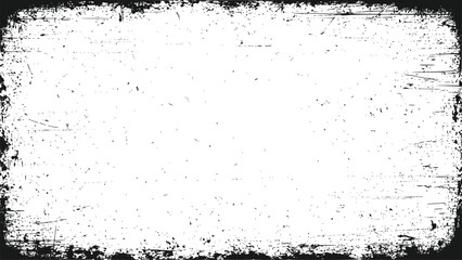 Black grunge distressed texture border frame overlay on white space isolated on transparent background
