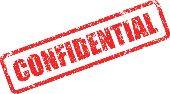 Distressed red confidential stamp shows important information with clear visibility on a transparent background