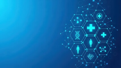 Healthcare technology network with medical icons for digital health innovation background