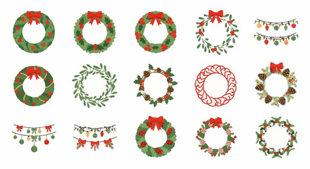 Festive Christmas Wreath Collection Holiday Floral Design Elements for Seasonal Decorations