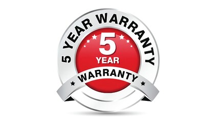 Five year warranty seal promises peace of mind and builds customer trust with vibrant colors and bold text