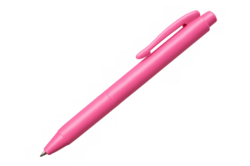 Pink ballpoint pen for writing, drawing, and office work, a common stationary item with a transparent background
