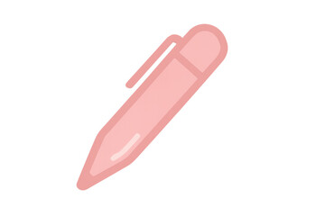 Pink pen cartoon icon with clip and pointed tip, symbolizing writing, drawing, and stationery supplies