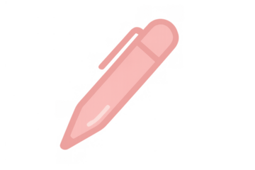 Pink pen cartoon icon with clip and pointed tip, symbolizing writing, drawing, and stationery supplies