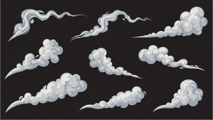 Dynamic cartoon smoke and steam trails illustration set for design elements © Stock Image Paradise