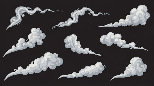 Dynamic cartoon smoke and steam trails illustration set for design elements